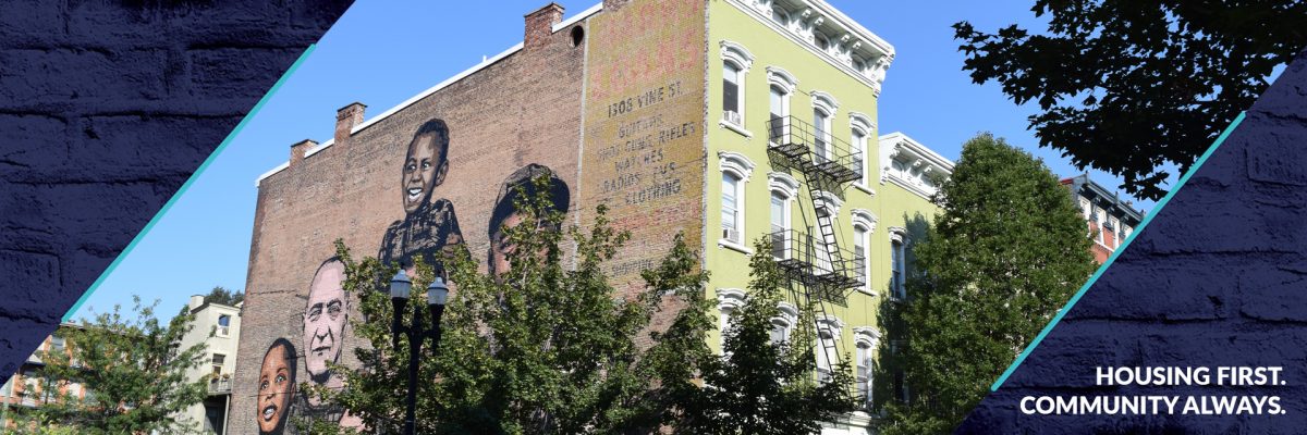 Side of Recover Hotel, Homelessness Mural, on Vine Street