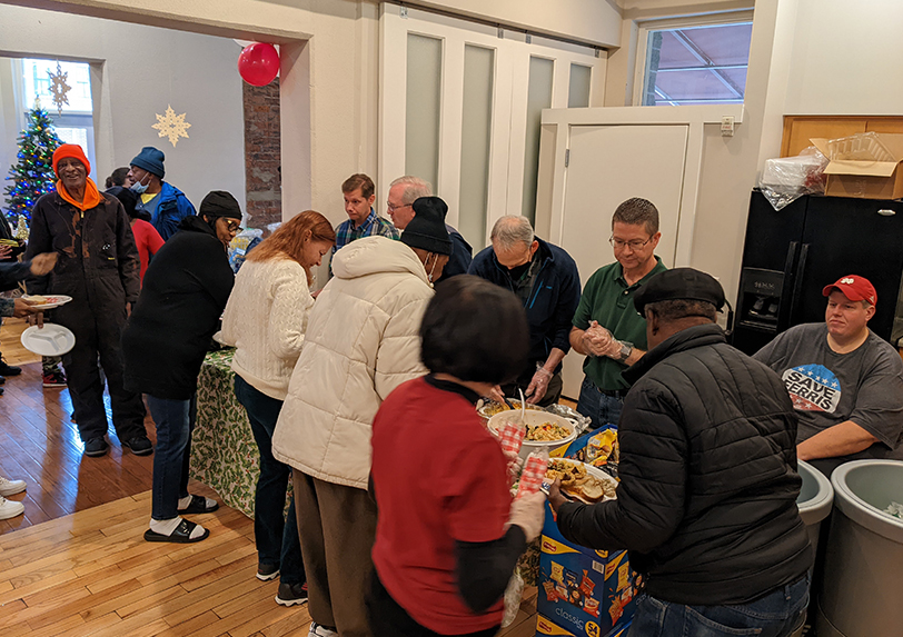 passing out food