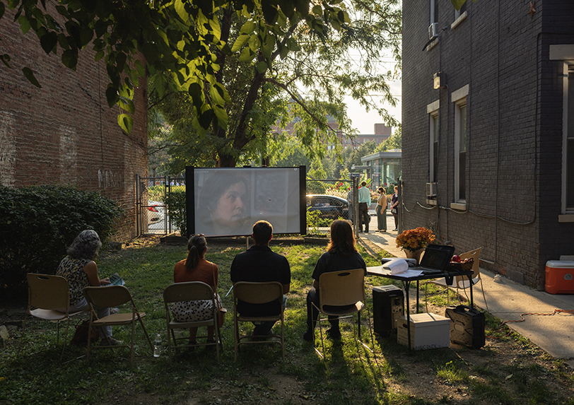 watching a movie in the park